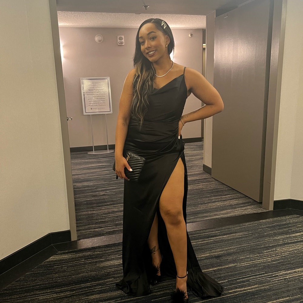 Long black silk dress